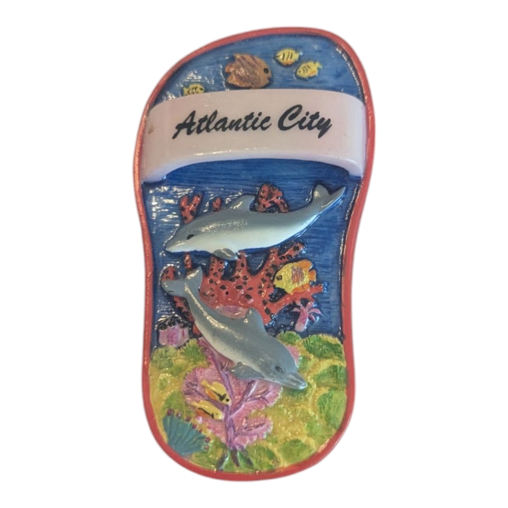 Vintage Agiftco Atlantic City, N.J. Sandal Ocean Fridge Magnet 3.25"